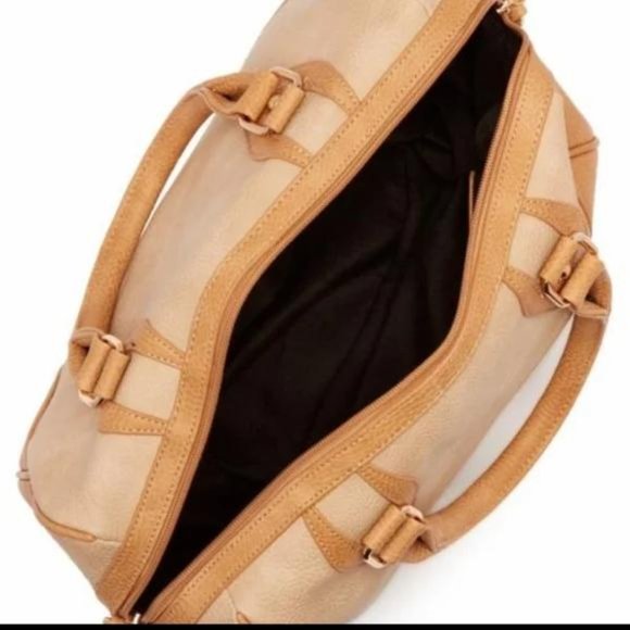 Pink Haley Kiara Two Tone Beige with Tan Satchel PU Leather Handbag  NEW! - Picture 4 of 4